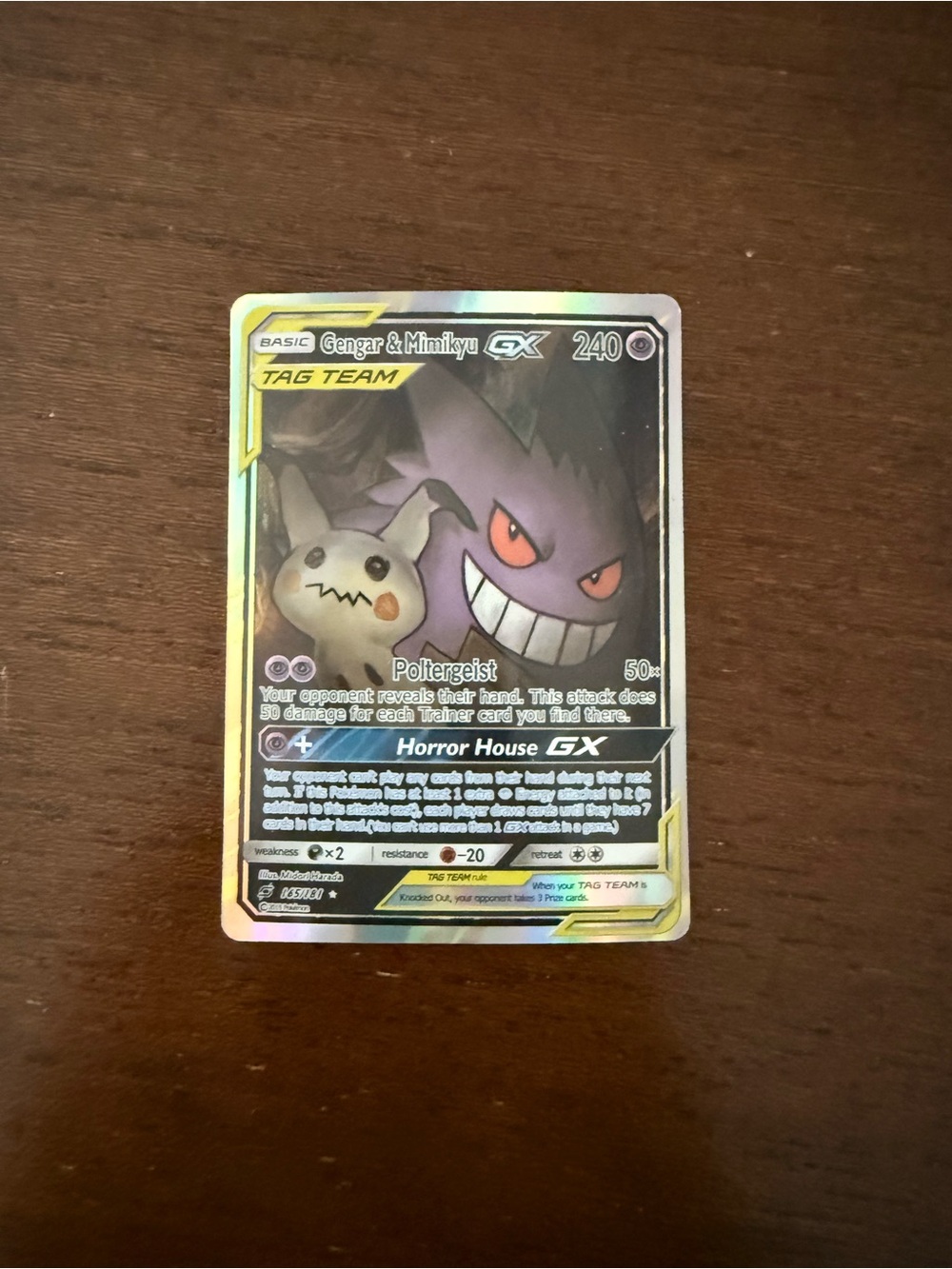 Gengar & Mimikyu GX Tag Team Holo Pokémon Card - Purple & Black